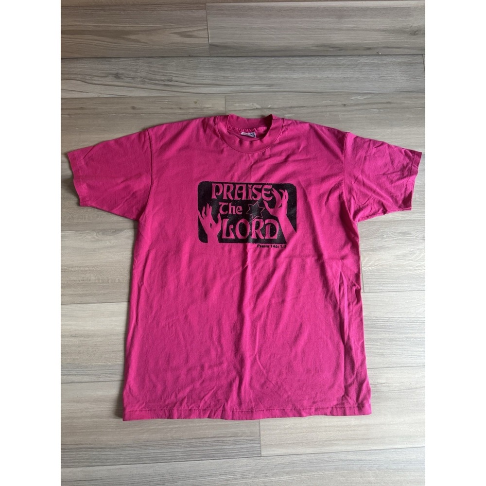 Vintage Praise The Lord Hanes Fifty-Fifty Pink Shirt XL Jesus Psalm 146:1,2